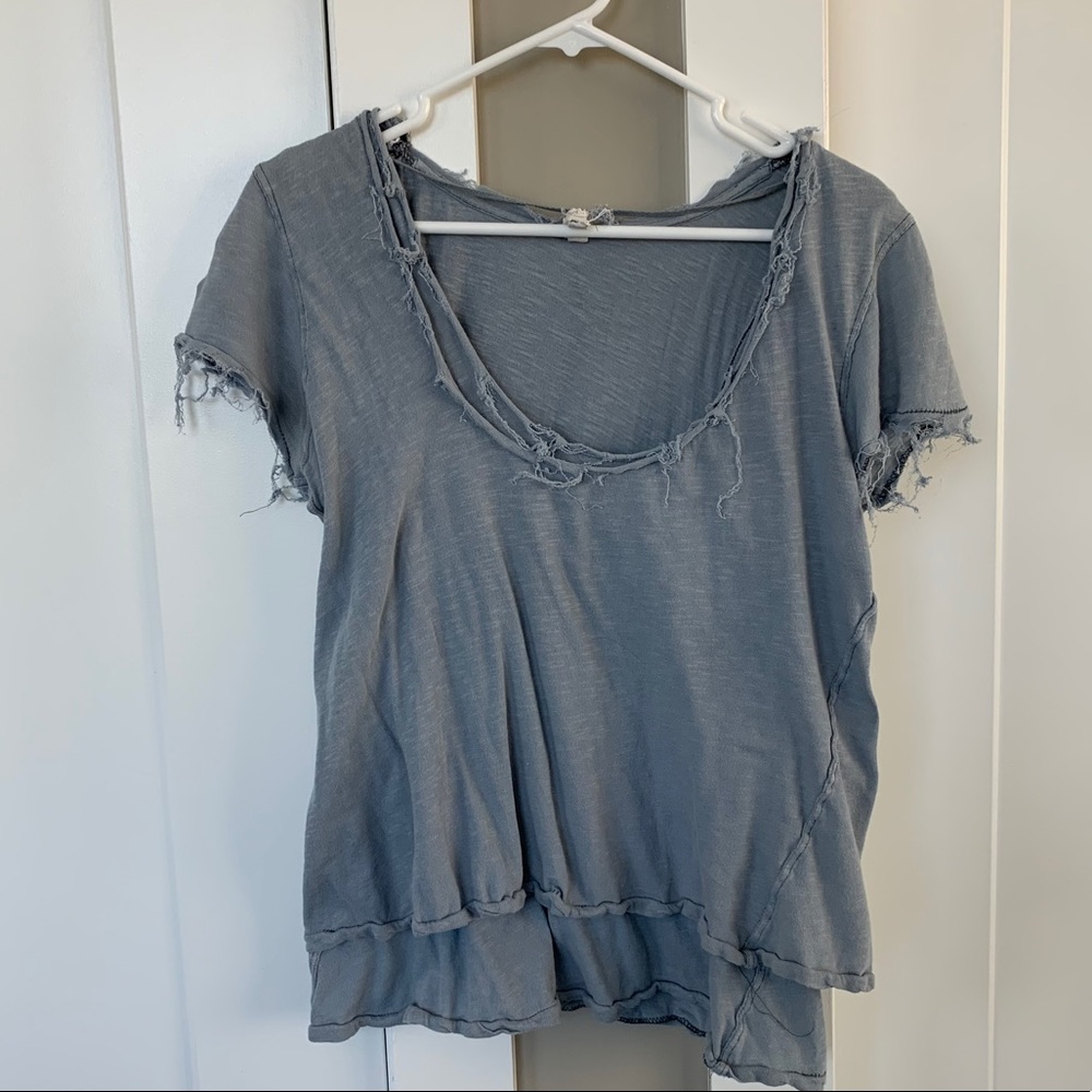 {Free People} Blue frayed layered top